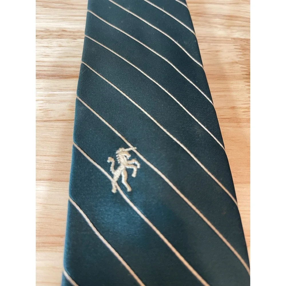 Vintage Bronzini Men's‎ Tie Green Yellow Stripe Polyester Classic Logo